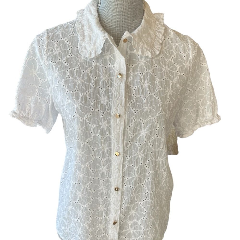 J/S Millenium White Eyelet Blouse Size Girls L